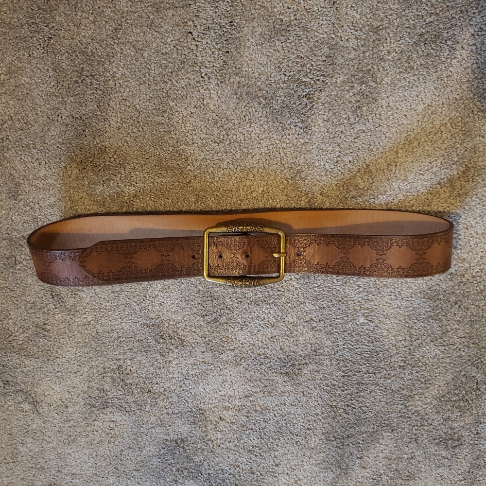 Leather Look Brown Belt XS Engraving Boho Chic